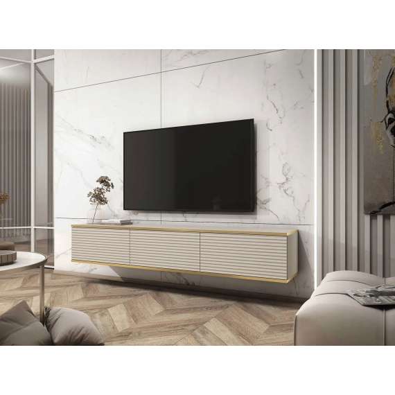 Tv-benk Oro 175x30 cm - Vegghengt - 3 dører - beige