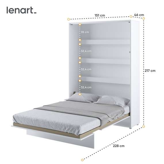 Skapseng Bed Concept 140 x 200 - vertikal - hvit matt