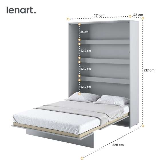 Skapseng Bed Concept 140 x 200 - vertikal - grå matt