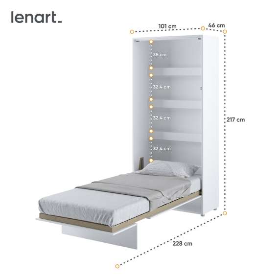 Skapseng Bed Concept 90 x 200 - vertikal - hvit matt