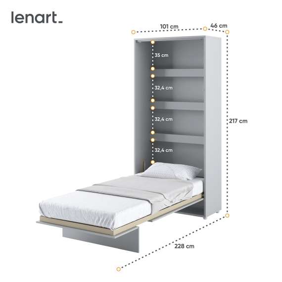 Skapseng Bed Concept 90 x 200 - vertikal - grå matt