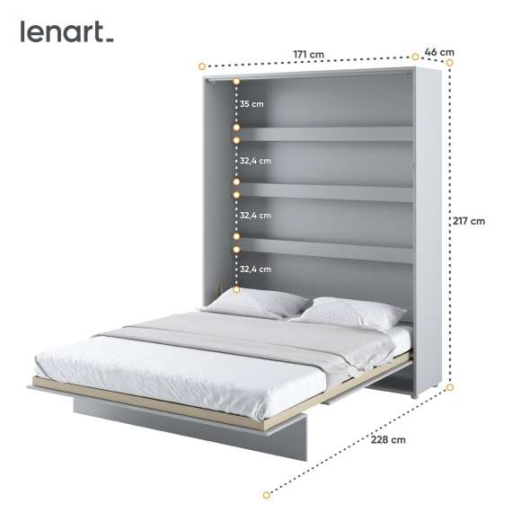 Skapseng Bed Concept 160 x 200 - vertikal - grå matt