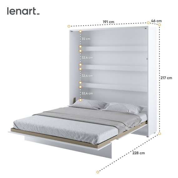 Skapseng Bed Concept 180 x 200 - vertikal - hvit høyglans