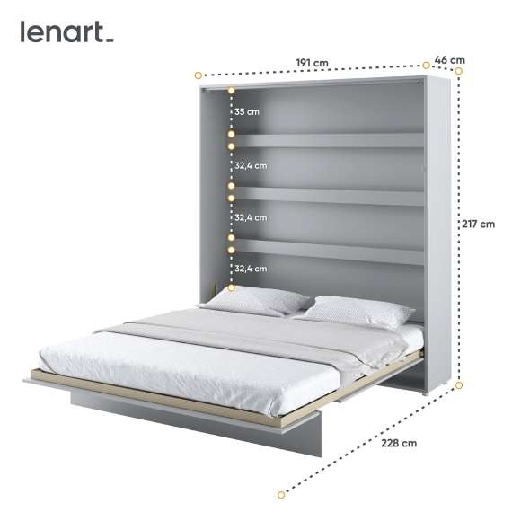 Skapseng Bed Concept 180 x 200 - vertikal - grå matt
