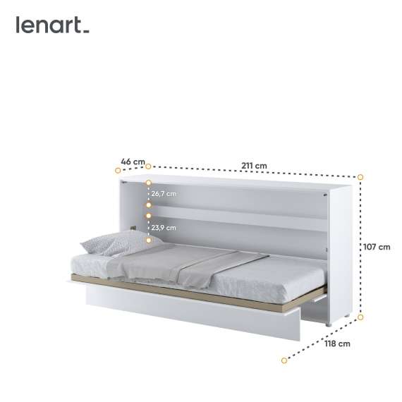 Skapseng Bed Concept 90x200 - horisontal - hvit høyglans