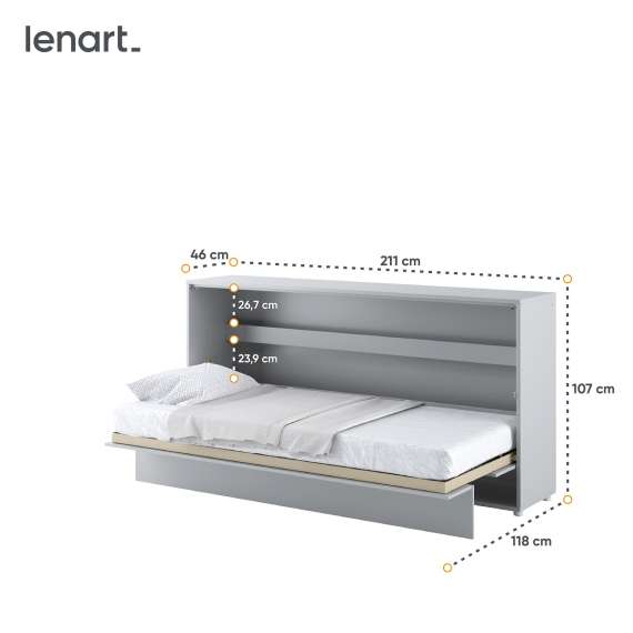 Skapseng Bed Concept 90x200 - horisontal - grå matt