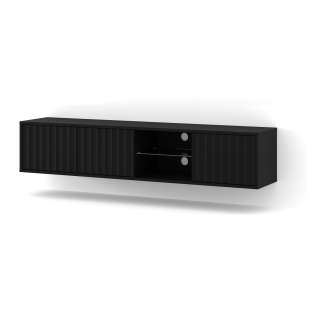 Tv-benk Vina 156x31 cm - svart matt - 3 dører - hyller - vegghengt
