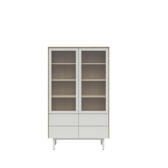 Vitrineskap Ema - 105x147 cm - 2 dører - 4 skuffer - valnøtt hickory - lys grå