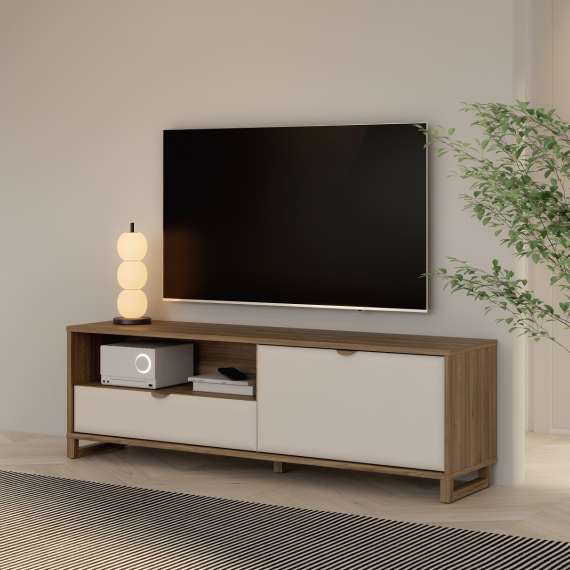 Tv-benk Mareda - 175x52 cm - 1 dør - 1 skuff - eik valencia - sand matt