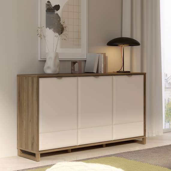 Skjenk Mareda - 170x93 cm - 3 dører - eik valencia - sand matt - innvendige skuff