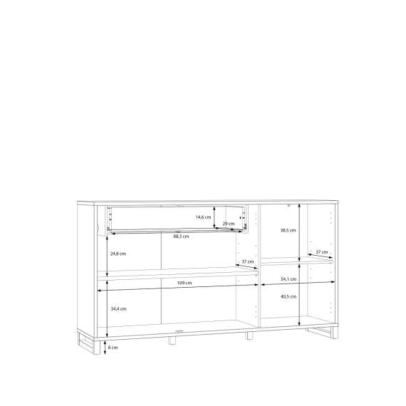Skjenk Mareda - 170x93 cm - 3 dører - eik valencia - sand matt - innvendige skuff