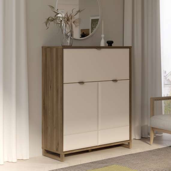 Barskap Mareda - 114x135 cm - 3 dører - eik valencia - sand matt