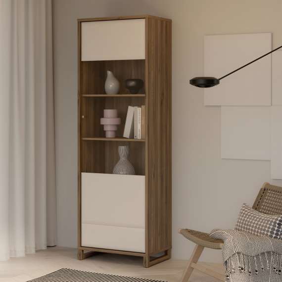 Vitrineskap Mareda - 65x196 cm - 1 dør - eik valencia - sand matt