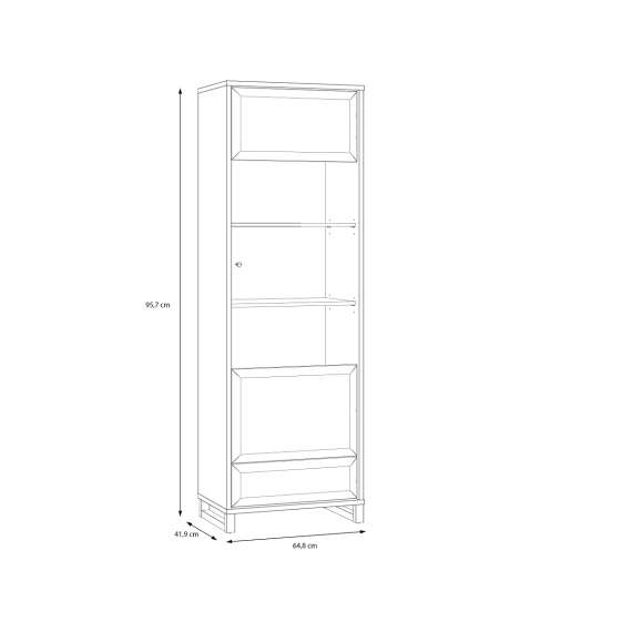 Vitrineskap Mareda - 65x196 cm - 1 dør - eik valencia - sand matt