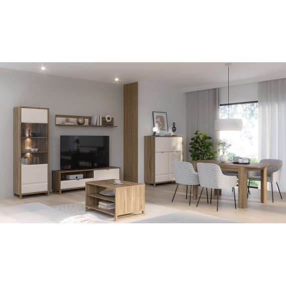 Vitrineskap Mareda - 65x196 cm - 1 dør - eik valencia - sand matt