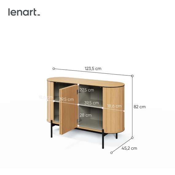 Skjenk Rotto 124x82 cm - eik - med hyller