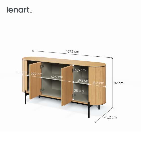 Skjenk Rotto 168x82 cm - eik - med hyller