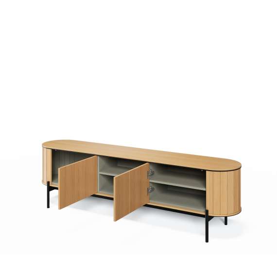 Tv-benk Rotto 200x57 cm - eik - med 2 dører og hyller