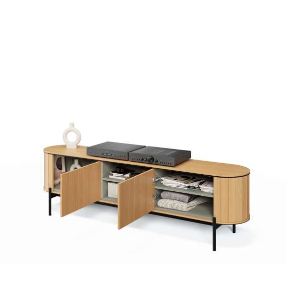 Tv-benk Rotto 200x57 cm - eik - med 2 dører og hyller