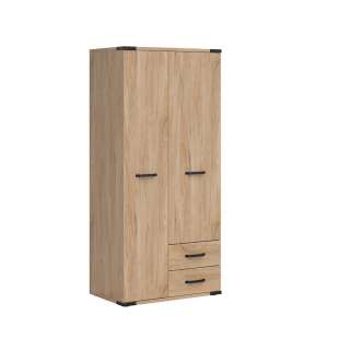 Garderobeskap Lara 90x197 cm - 2 dører - 2 skuffer - ask