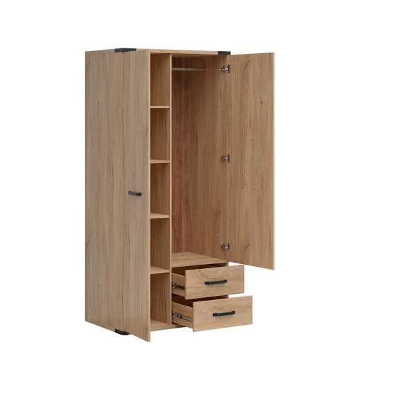 Garderobeskap Lara 90x197 cm - 2 dører - 2 skuffer - ask