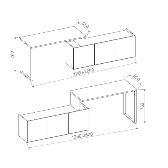 Skrivebord Sigma 126-260x55 cm - cashmere matt - metall ben