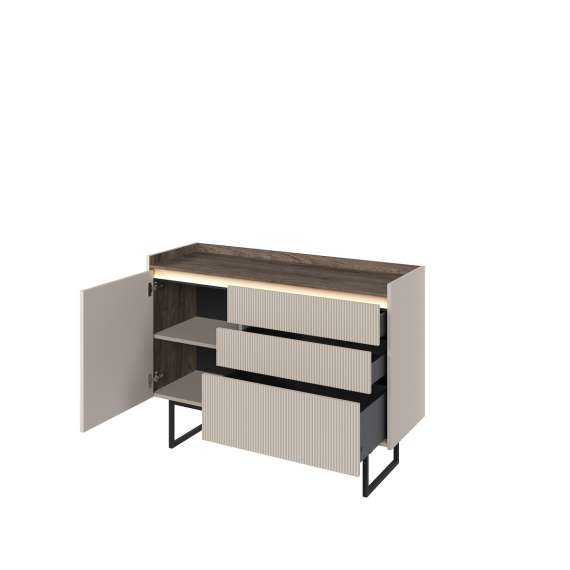 Kommode Lago 118x86 cm - beige matt - 1 dør og 3 skuffer