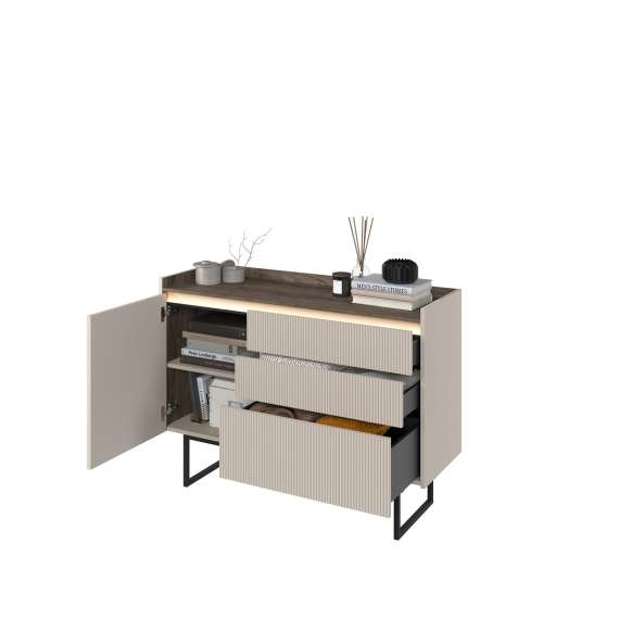 Kommode Lago 118x86 cm - beige matt - 1 dør og 3 skuffer