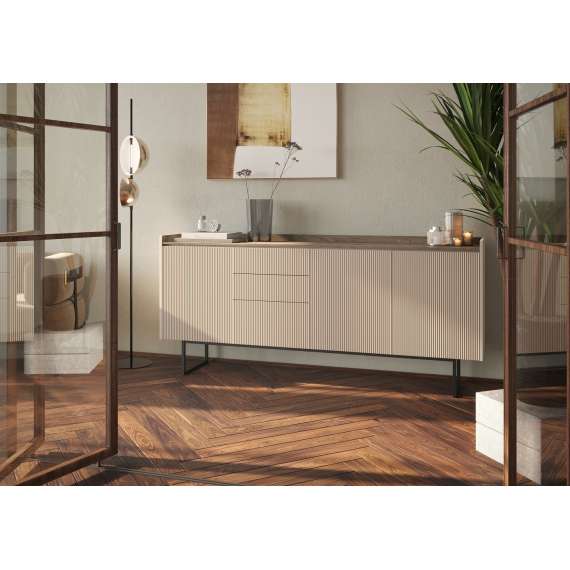 Kommode Lago 118x86 cm - beige matt - 1 dør og 3 skuffer