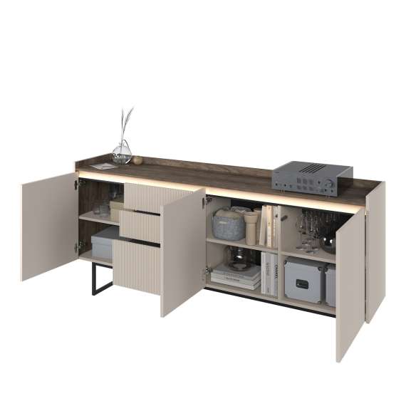 Skjenk Lago 192x86 cm - beige matt - 3 dører og 3 skuffer
