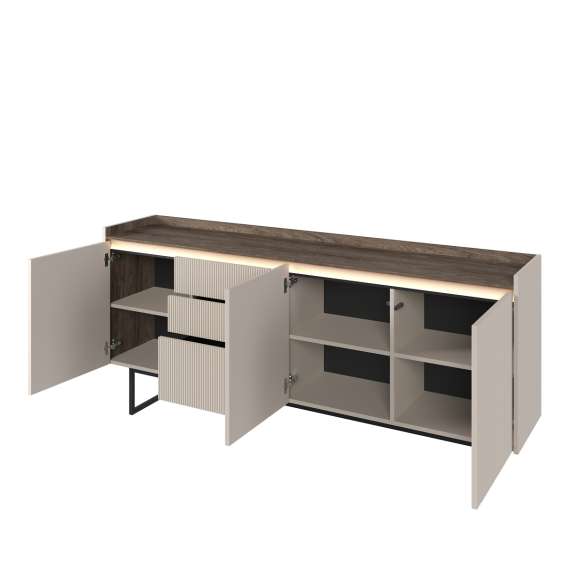 Skjenk Lago 192x86 cm - beige matt - 3 dører og 3 skuffer