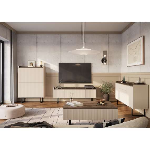 Skjenk Lago 192x86 cm - beige matt - 3 dører og 3 skuffer