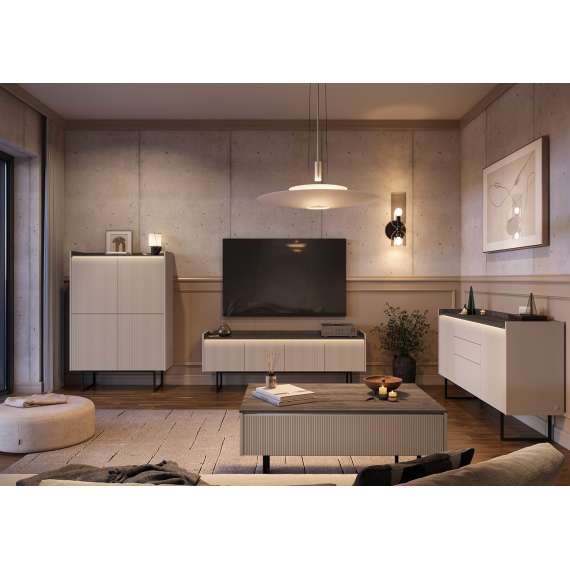 Tv-benk Lago 166x60 cm - beige matt - 4 dører