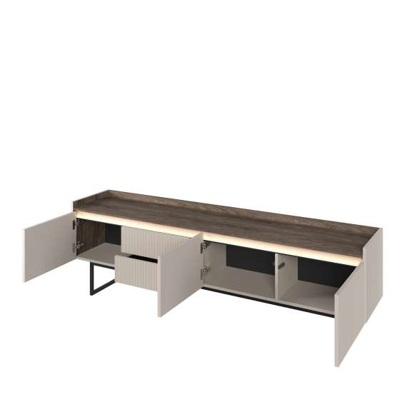 Tv-benk Lago 166x60 cm - beige matt - 3 dører og 2 skuffer