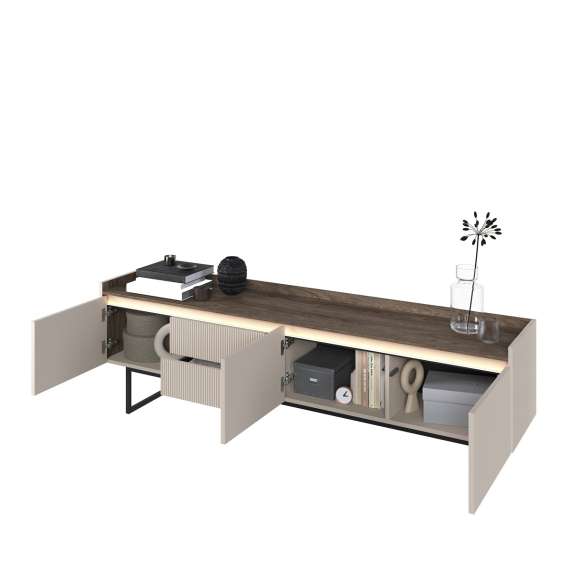 Tv-benk Lago 166x60 cm - beige matt - 3 dører og 2 skuffer