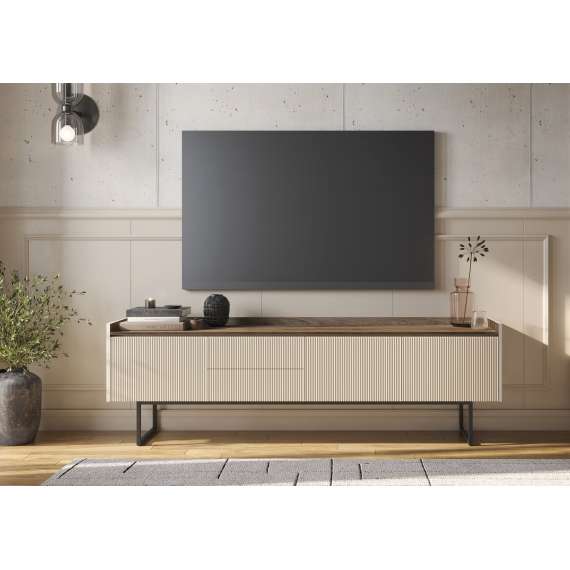 Tv-benk Lago 166x60 cm - beige matt - 3 dører og 2 skuffer