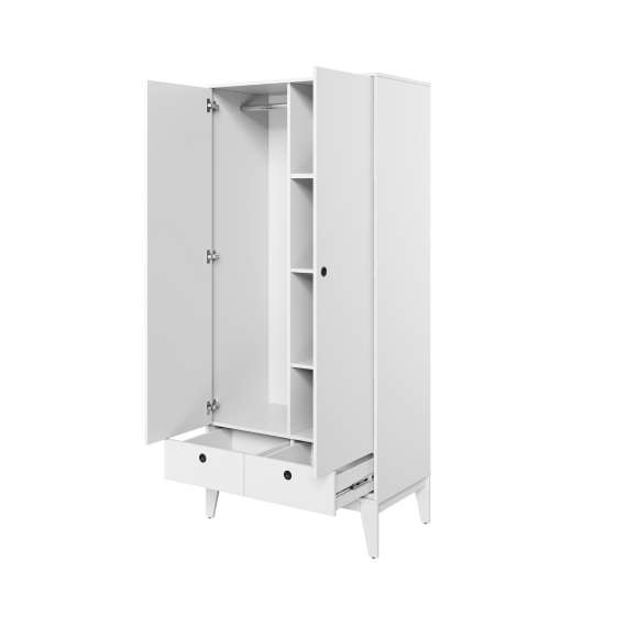 Garderobeskap Femmi 92x202 cm - hvit matt - 2 dører - 2 skuffer
