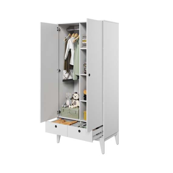 Garderobeskap Femmi 92x202 cm - hvit matt - 2 dører - 2 skuffer