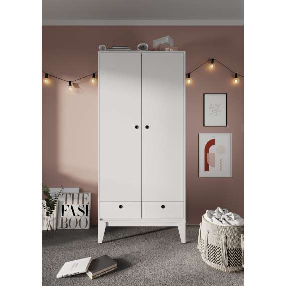 Garderobeskap Femmi 92x202 cm - hvit matt - 2 dører - 2 skuffer