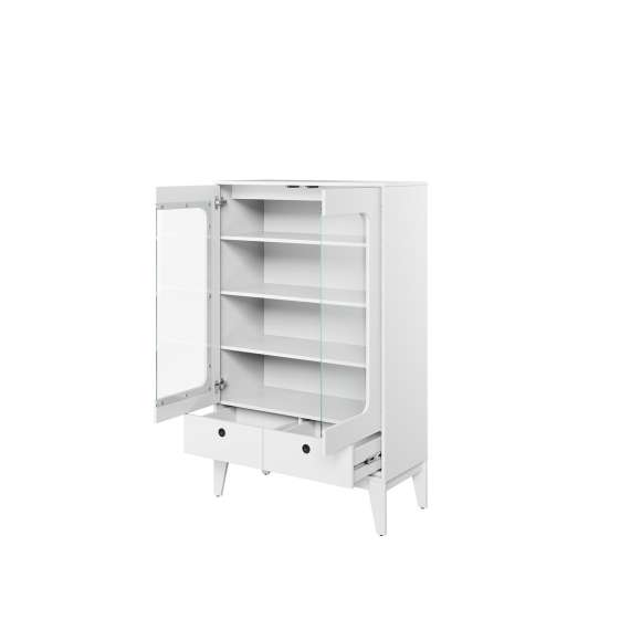 Vitrineskap Femmi 92x147 cm - hvit matt - 2 dører - 2 skuffer