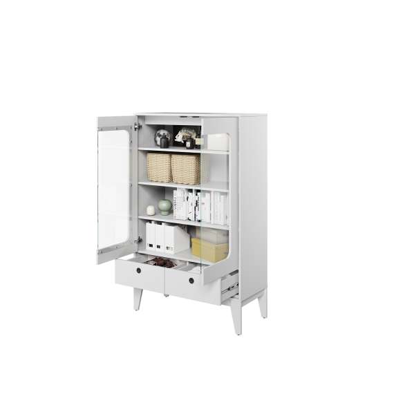 Vitrineskap Femmi 92x147 cm - hvit matt - 2 dører - 2 skuffer