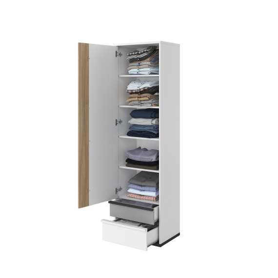 Skap Imola 55x198 cm - hvit - med skuffer og hyller