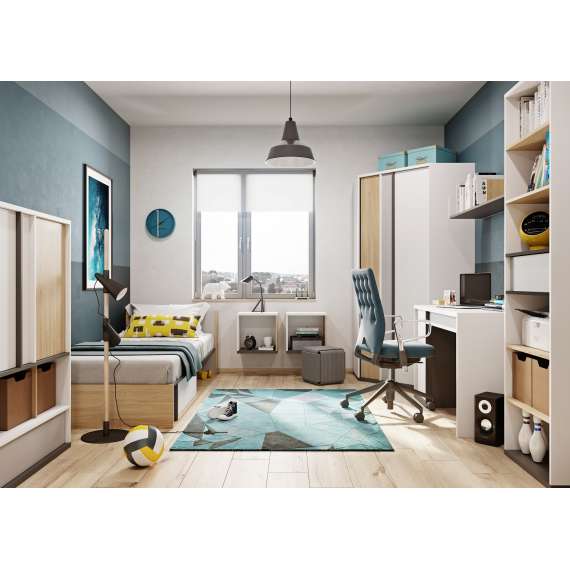 Reol Imola 55x198 cm - hvit - med hylle og skuff