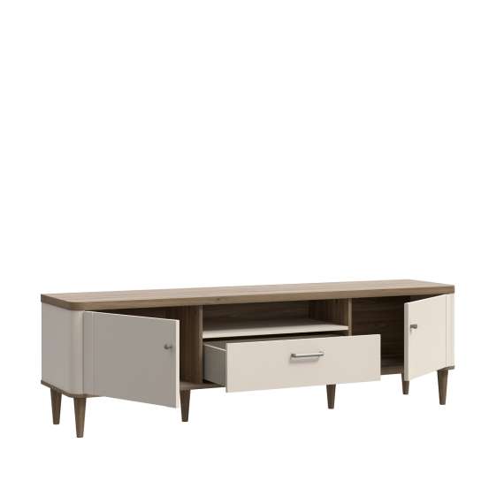 Tv-benk Lacetti 180x53 cm - 1 skuff - 2 dører -  eik valencia - beige sand - avrundede kanter