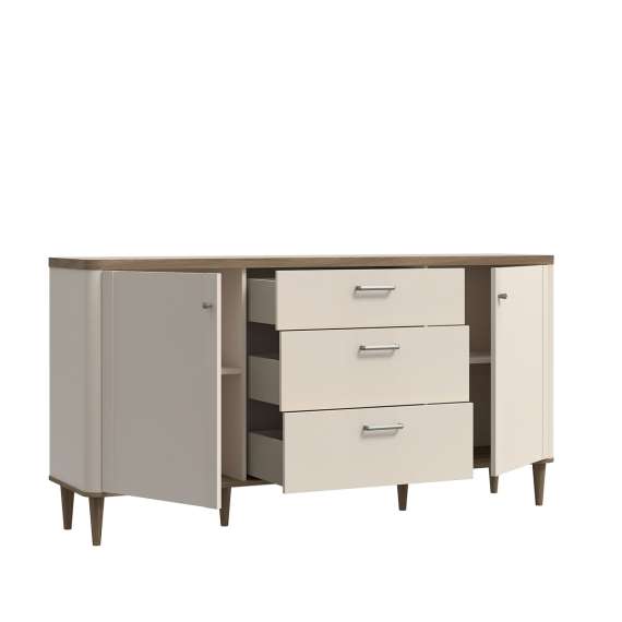 Skjenk Lacetti 180x92 cm - 3 skuffer - 2 dører -  eik valencia - beige sand - avrundede kanter