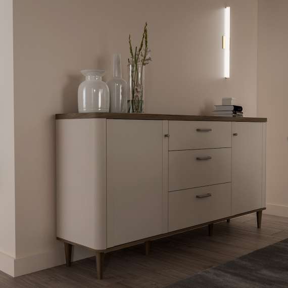 Skjenk Lacetti 180x92 cm - 3 skuffer - 2 dører -  eik valencia - beige sand - avrundede kanter