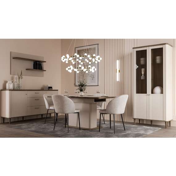 Skjenk Lacetti 180x92 cm - 3 skuffer - 2 dører -  eik valencia - beige sand - avrundede kanter