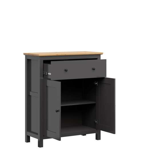 Skjenk Hesen 101x121 cm - 2 dører - 1 skuff - grafitt - eik artisan