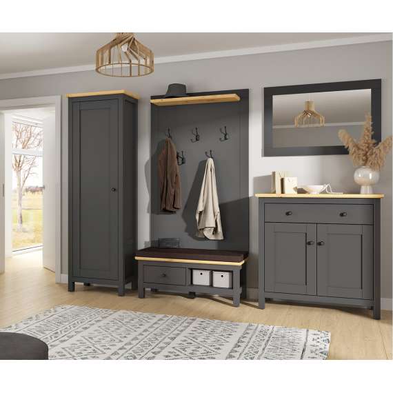 Skjenk Hesen 101x121 cm - 2 dører - 1 skuff - grafitt - eik artisan