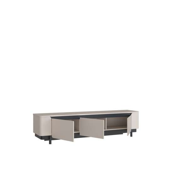 Tv-benk Vodol 205x50 cm - 3 dører - beige sand - svart matt - avrundede kanter